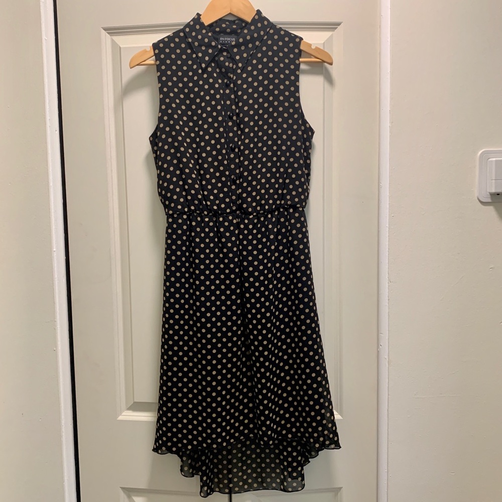 Black polka dot high/low dress